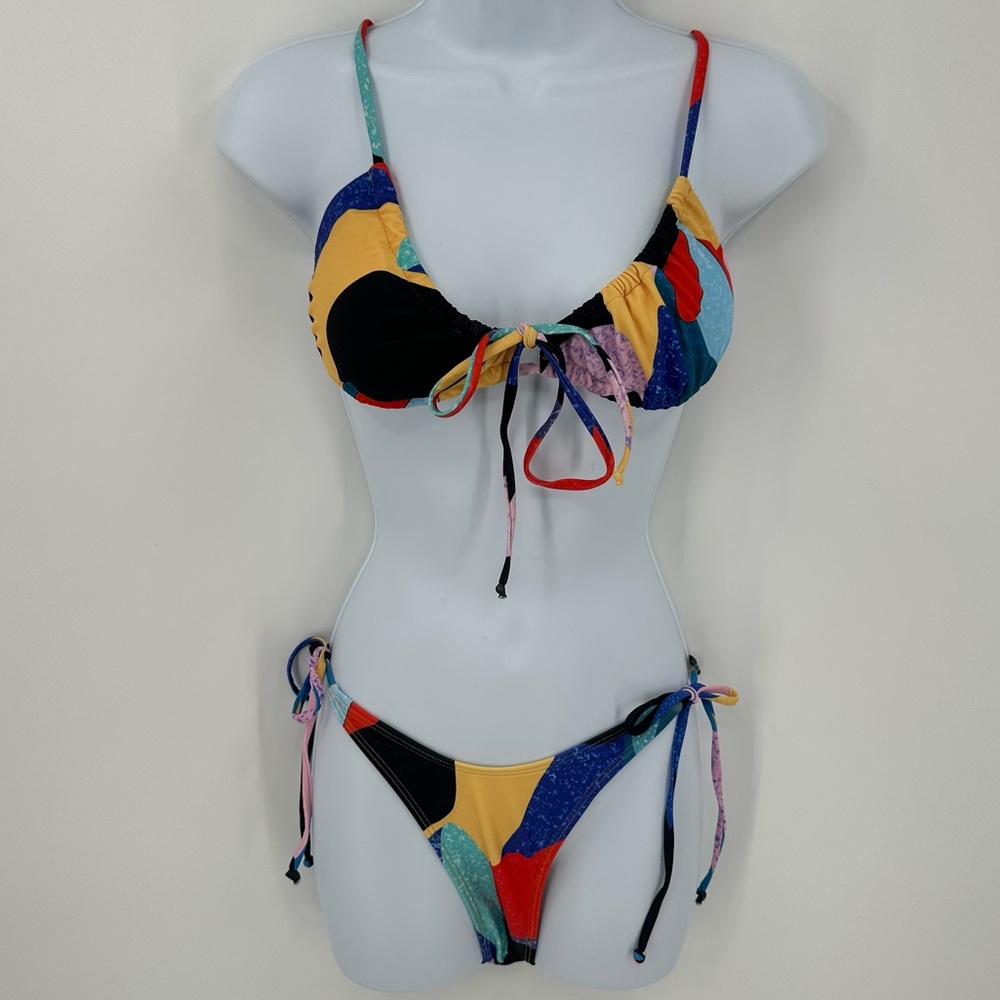 NWT ZAFUL Bowknot Side Tie String Bikini Colorblock Size Small